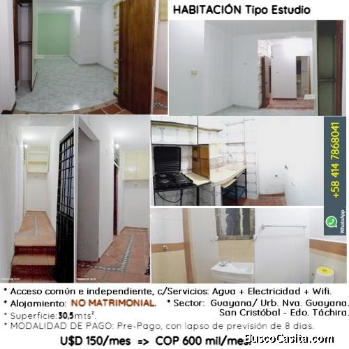 Habitación Tipo Estudio. Varón. Urb. Nva. Guayana. Parroquia Sn.Jn.Bautta. SC.Táchira.VE