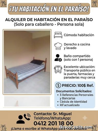 Alquiler de habitación para hombre - en El Paraíso