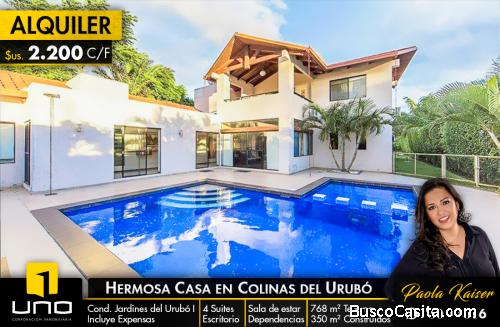bella casa en alquiler en condominio de colinas del urubo