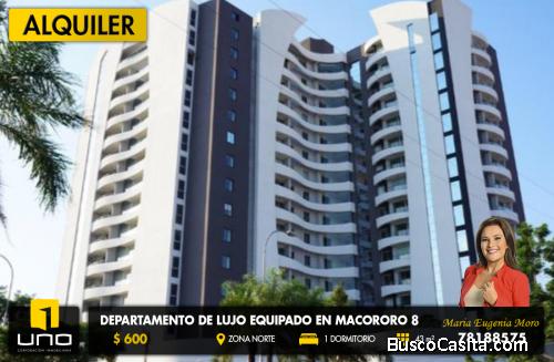 EN ALQUILER DEPARTAMENTO DE LUJO COMPLETAMENTE EQUIPADO Y AMOBLADO EN MACORORO 8 