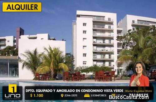 EN ALQUILER LINDO DEPARTAMENTO COMPLETAMENTE EQUIPADO Y AMOBLADO EN CONDOMINIO VISTA VERDE 