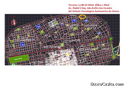 TERRENO EN ESQUINA DE 1,184.22 Mts2.