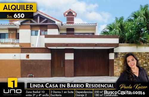 Linda casa en alquiler Zona Sur Radial 10