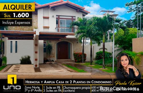 hermosa casa en alquiler en condominio privado