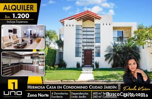 Hermosa casa en alquiler en Condominio Ciudad Jardin