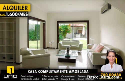 HERMOSA CASA EN ALQUILER EN CONDOMINIO JARDINES DEL URUBO
