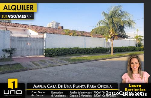 CÓMODA  Y AMPLIA CASA DE UNA PLANTA EN EXCELENTE UBICACIÓN SOLAMENTE PARA OFICINA