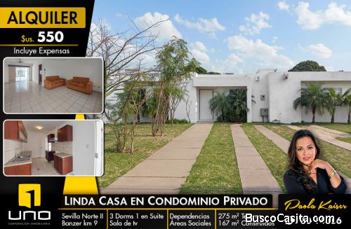 casa en alquiler en condominio zona norte