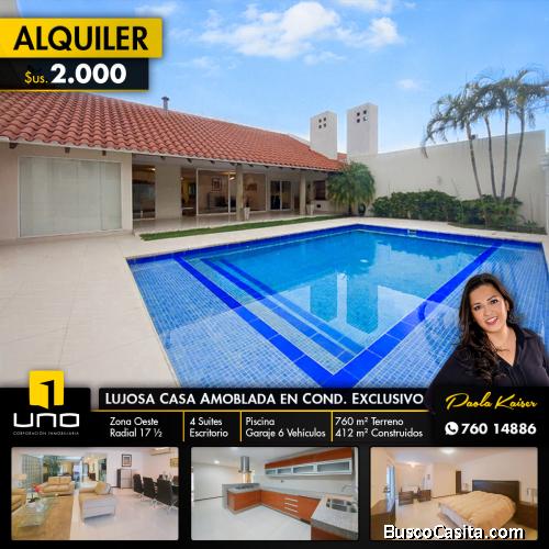 Lujosa casa amoblada en alquiler, en Condominio
