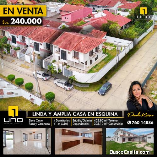 Casa en esquina Zona Roca y Coronado