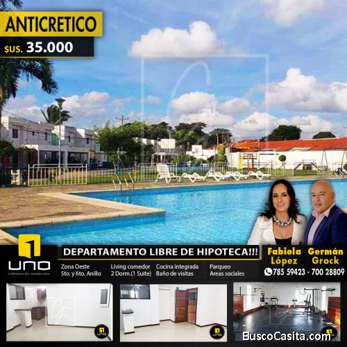 DEPARTAMENTO EN ANTICRETICO EN CONDOMINIO,AV PIRAI ENTRE 5TO Y 6TO ANILLO