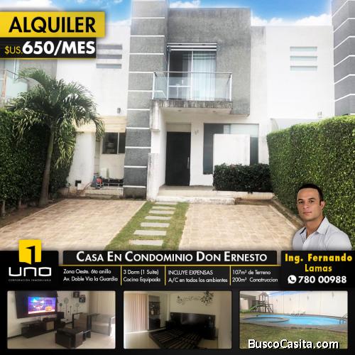 CASA EN ALQUILER DE 3 DORMITORIOS EN CONDOMINIO DON ERNESTO