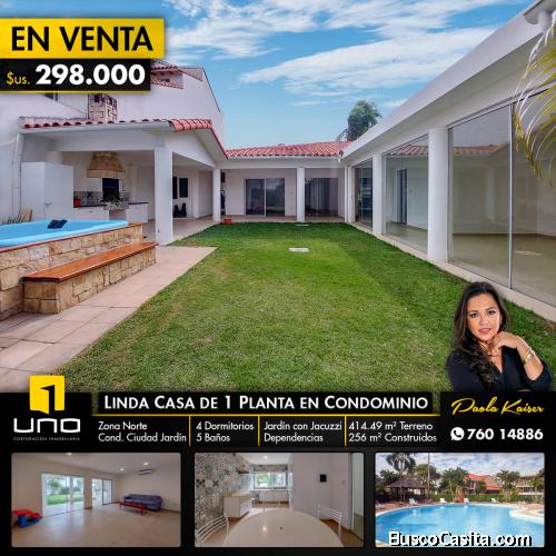 Linda casa de una planta en venta, Condominio Ciudad Jardin