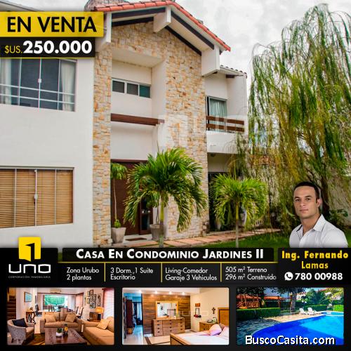 CASA DE 2 PLANTAS EN VENTA EN CONDOMINIO JARDINES DEL URUBO 2 