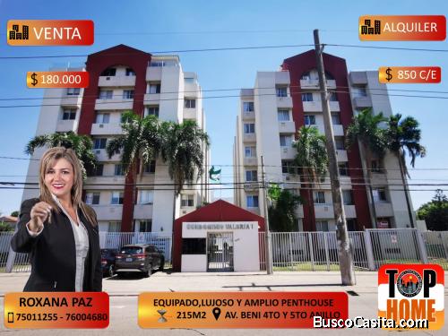 ¡¡VENTA O ALQUILER!! PENTHOUSE DE 215 M2, LUJOSO Y EQUIPADO EN EL CONDOMINIO VALERIA.