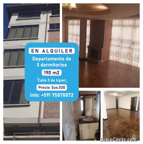 ALQUILER, HERMOSO DPTO. 3 DORMITORIOS, 4 BAÑOS EN IRPAVI CALLE 3