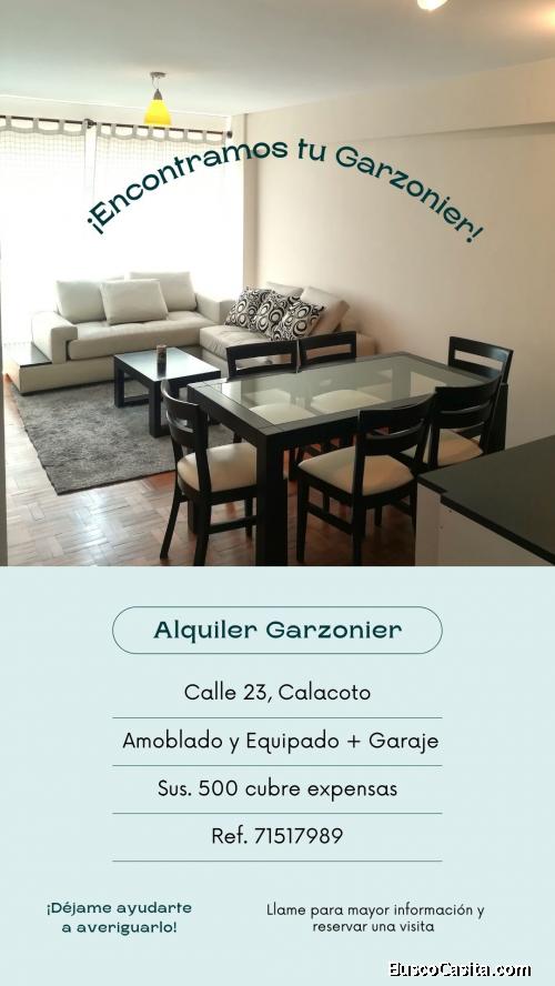 ALQUILER DEPARTAMENTO + PARQUEO (c. 23, CALACOTO)