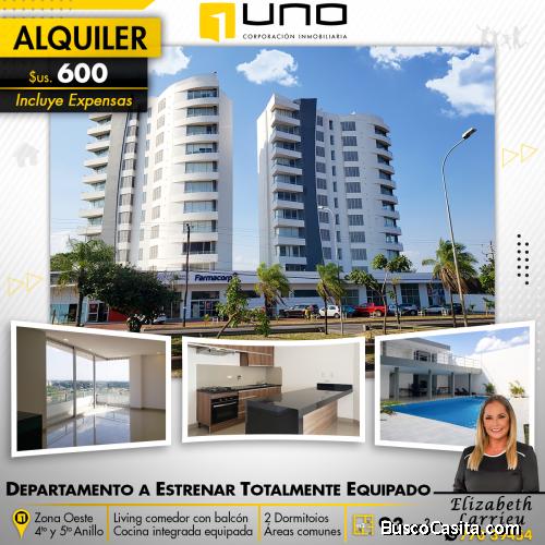 DEPARTAMENTO A ESTRENAR TOTALMENTE EQUIPADO SOBRE AVENIDA PIRAI 4TO Y 5TO ANILLO