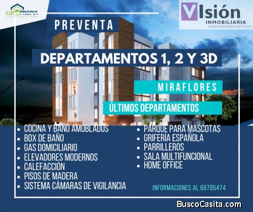 Últimos departamentos en Preventa de 1, 2 y 3D en Miraflores