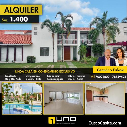LUJOSA Y AMPLIA CASA EN ALQUILER, CONDOMINIO VILLA TOSCANA