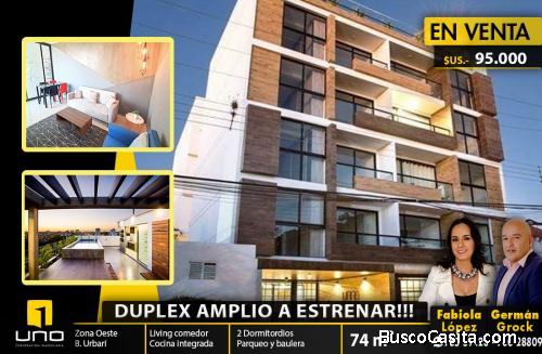 EN VENTA A ESTRENAR ESPECTACULAR  Y MODERNO DEPARTAMENTO DUPLEX DE 2 DORMITORIOS, DENTRO CONDOMINIO