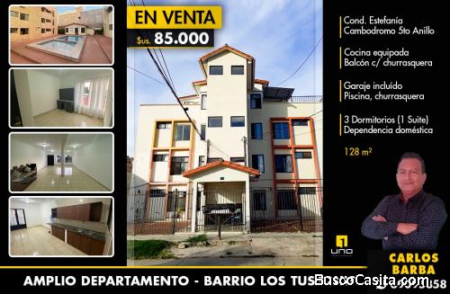 AMPLIO DEPARTAMENTO EN VENTA $us 85000 incluye garaje  Zona norte, cambodromo 5 anillo barrio los tu