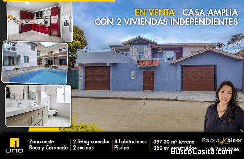 Bonita casa con píscina en venta, 8 dormitorios, zona Roca y Coronado, santa Cruz