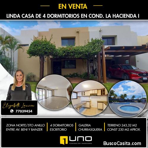 Casa en venta zona norte 5to anillo en condominio La Hacienda 1