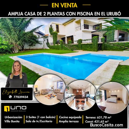 Casa con piscina en venta en urbanizacion Villa Bonita zona urubo