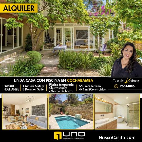 Hermosa casa con piscina en alquiler, Cochabamba