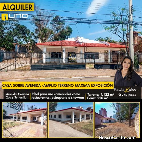 Terreno comercial sobre avenida en alquiler