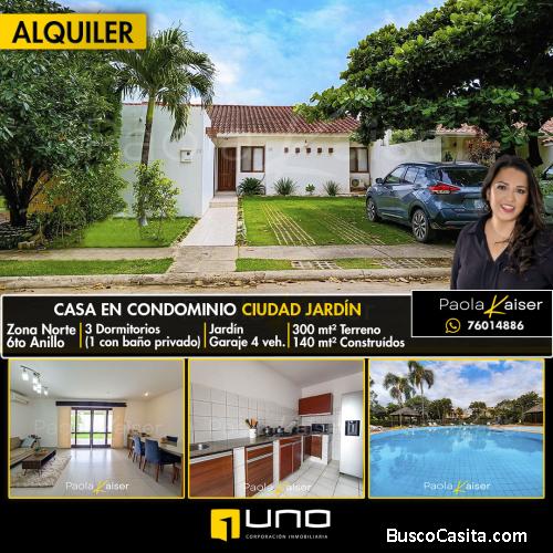 Acogedora casa en alquiler, Condominio Ciudad Jardin