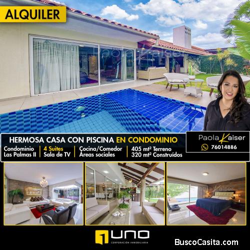 Linda casa con piscina en alquiler, Condominio Las Palmas 2