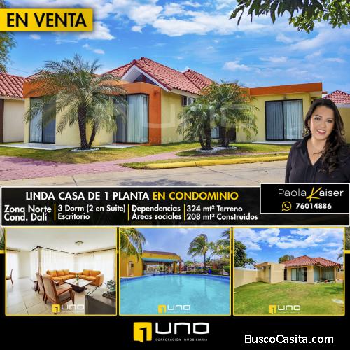 Linda casa de 1 piso en venta, Condominio Zona Norte