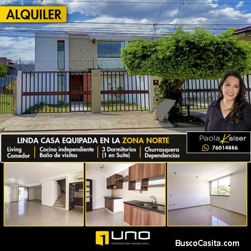 Bonita casa en alquiler, Zona Norte