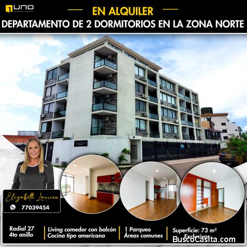 Departamento en alquiler en condominio zona norte Radial 27 y 4to anillo