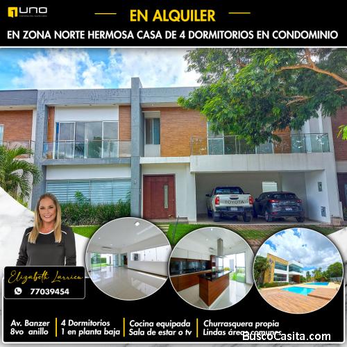 Casa en alquiler zona norte Avenida Banzer 8vo anillo