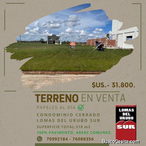 En venta TERRENO en condominio cerrado Lomas del urubo Sur.
