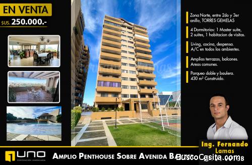 PENTHOUSE EN VENTA SOBRE AVENIDA BANZER, EDIFICIO TORRES GEMELAS