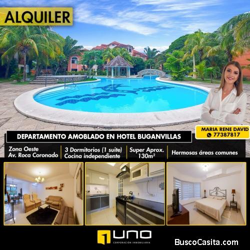 Departamento en Alquiler amoblado en Condominio BUGANVILLAS (Incluye Expensas)