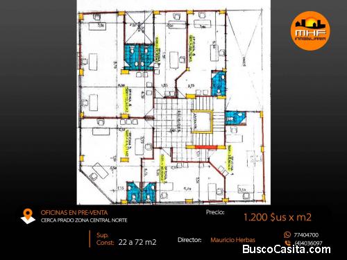 POR ESTRENAR OFICINAS EN PRE-VENTA ZONA EL PRADO COCHABAMBA