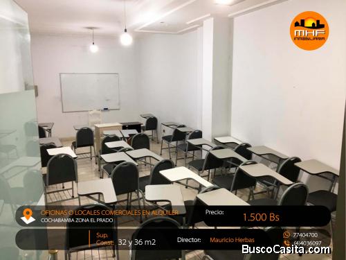 OFICINAS O LOCALES COMERCIALES EN ALQUILER ZONA ELPRADO CBBA