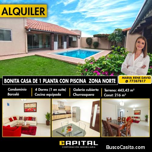 Casa con piscina en Alquiler con 4 dormitorios en Condominio Barceló 