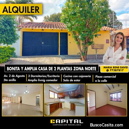Casa en Alquiler con 3 dormitorios + 1 pieza comercial a la Calle en Avenida 2 de Agosto 