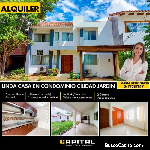 Casa en Alquiler con 3 dormitorios en Condominio Ciudad Jardín 