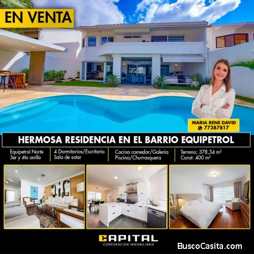 En VENTA RESIDENCIA DE LUJO totalmente equipada ubicada en el exclusivo barrio Equipetrol