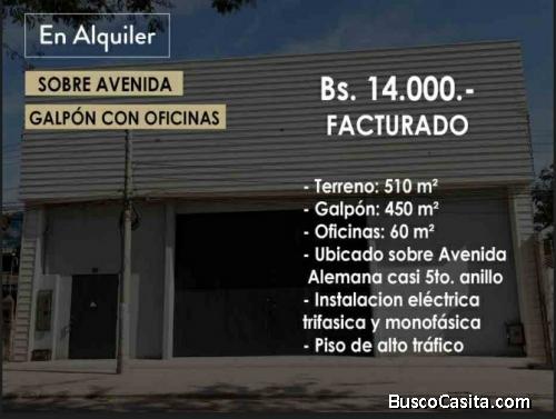 Galpón en alquiler zona norte Av. Alemana 