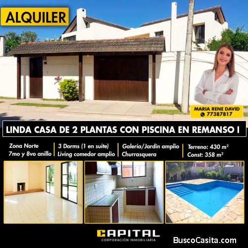 Casa en alquiler de 2 plantas con piscina en Urbanización el Remanso I