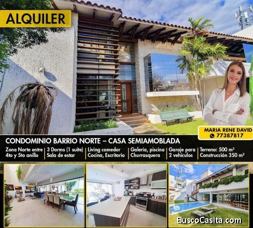 CASA CON PISCINA EN ALQUILER - CONDOMINIO BARRIO NORTE 