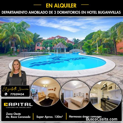 Departamento amoblado de 3 dormitorios en alquiler Hotel Buganvillas